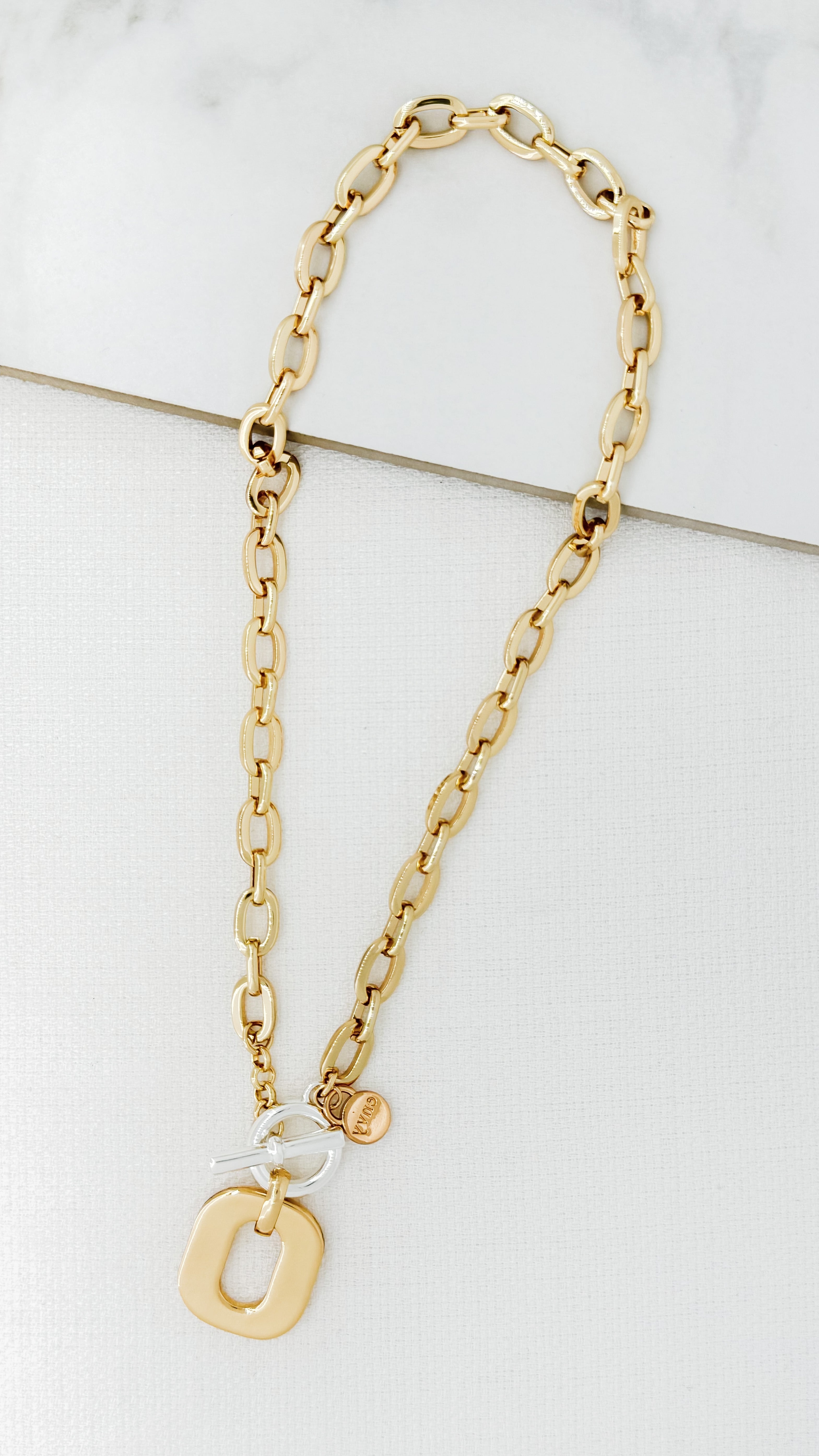 Gold & Silver T-Bar Necklace - 4577