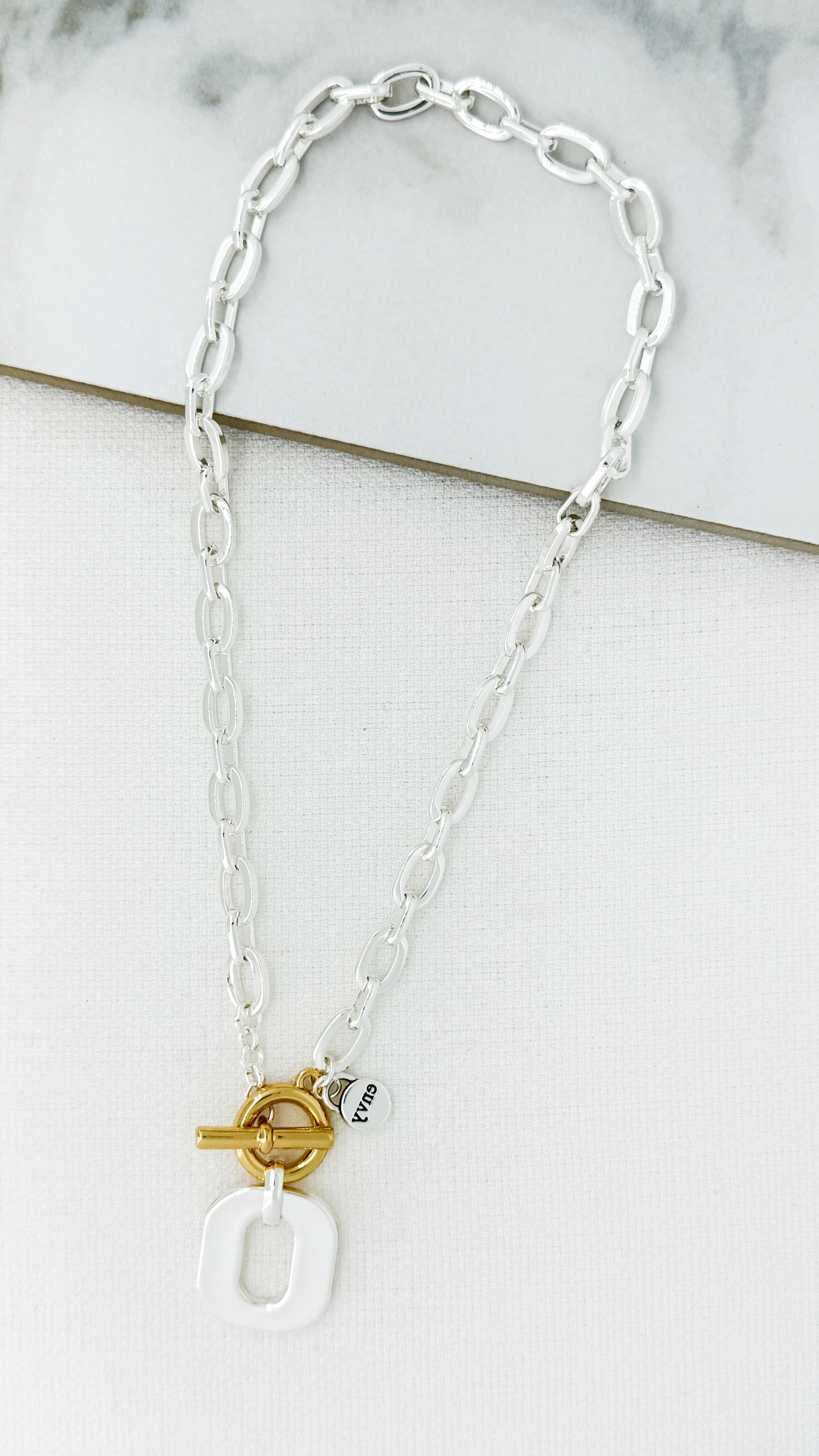 Silver & Gold T-Bar Necklace - 4577