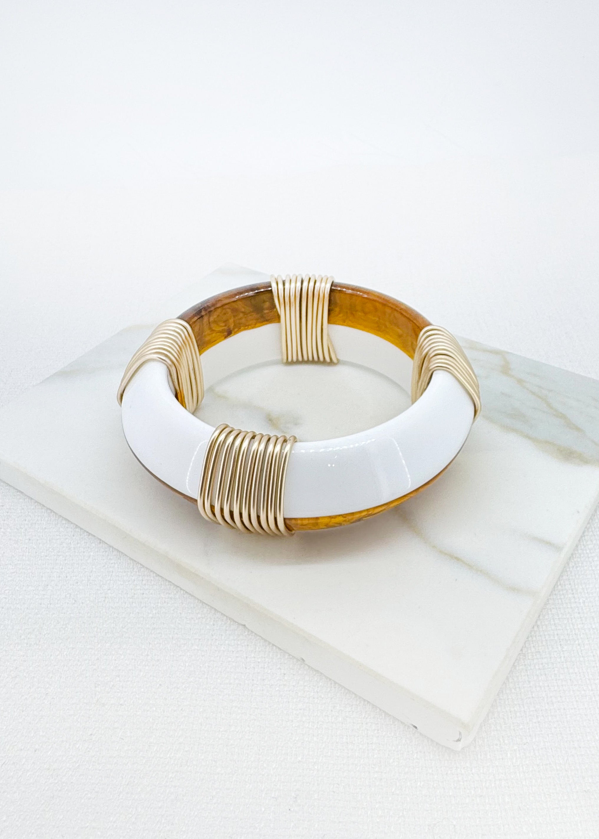 White & Amber Resin Bangle - 4718