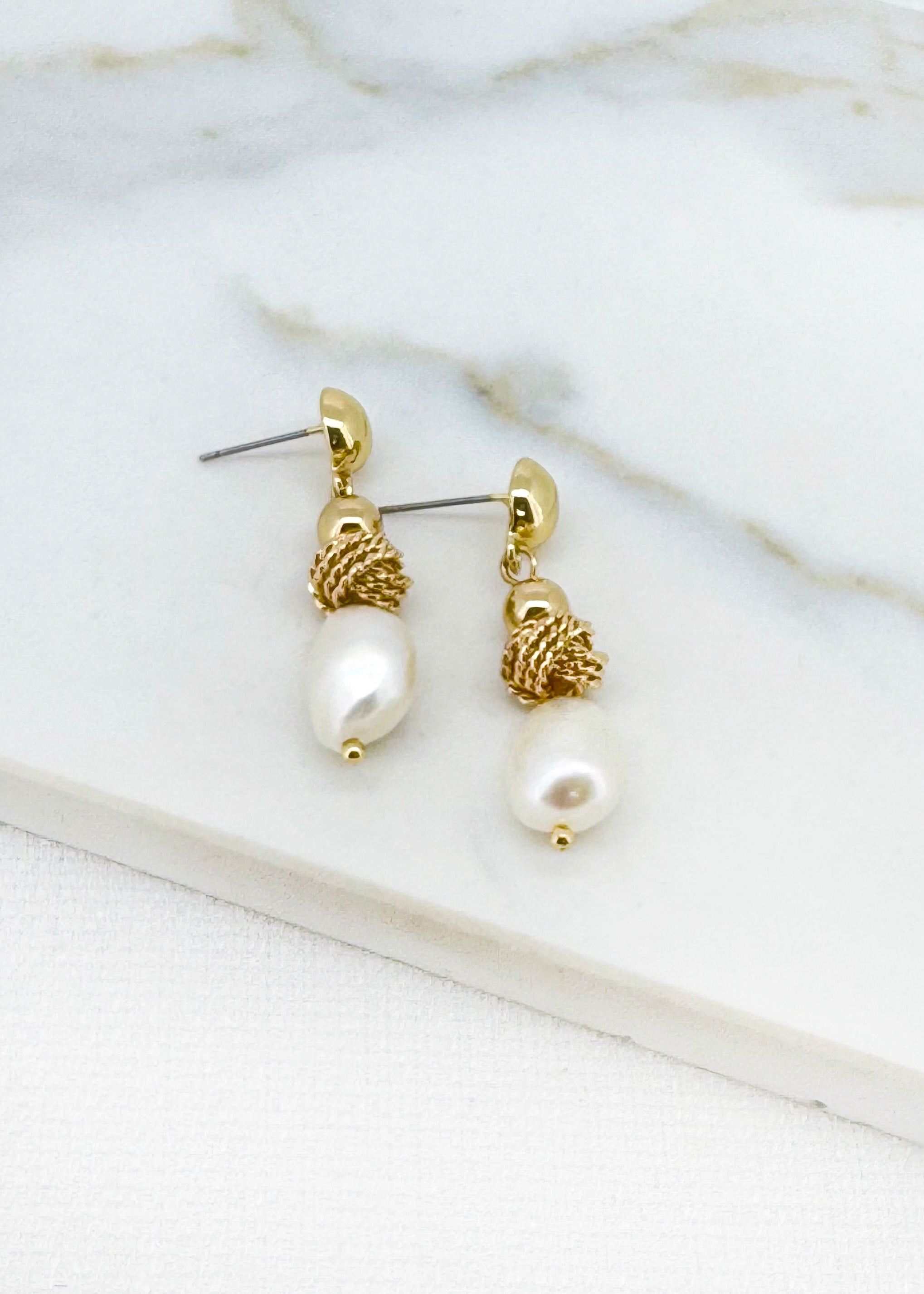 Gold Knot Pearl Earrings - 4798