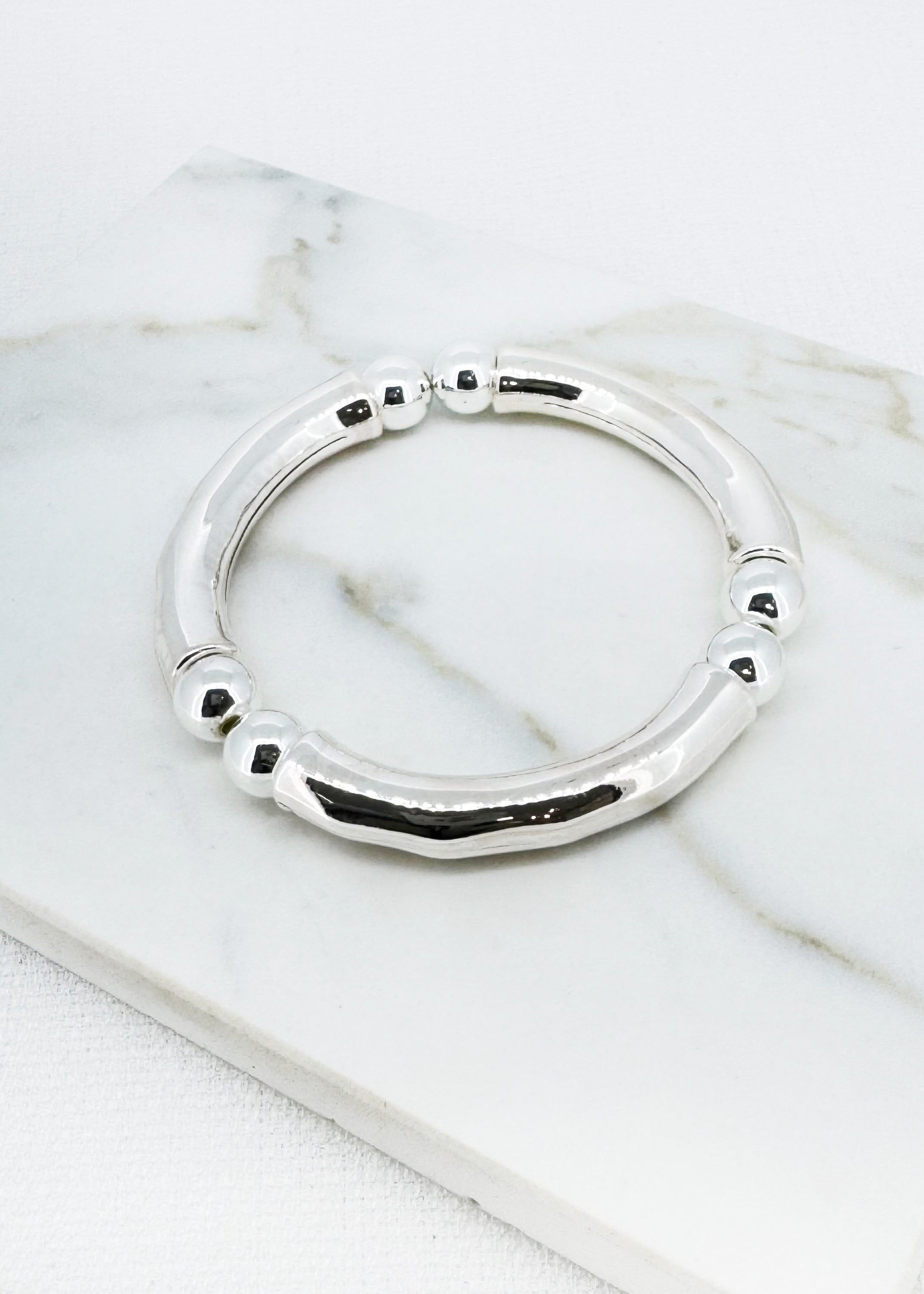 Silver Bar & Ball Stretch Bracelet - 4802