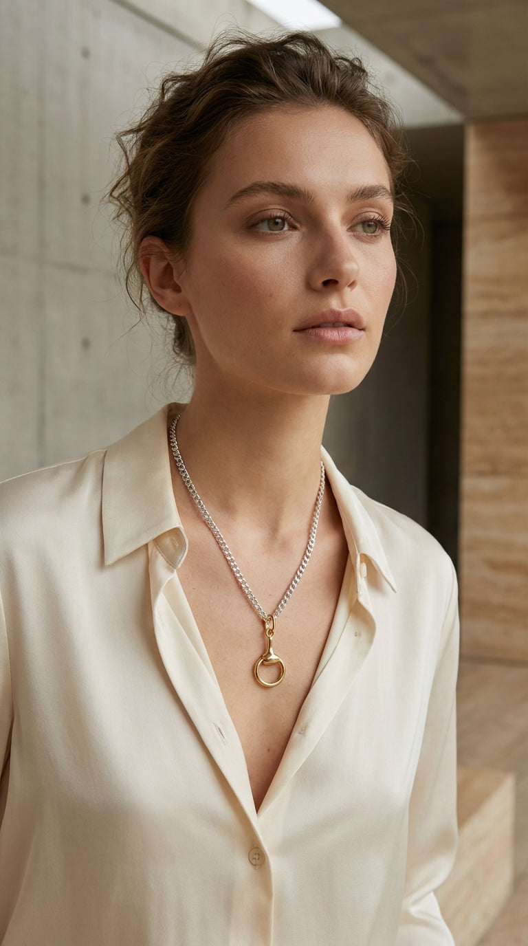 Silver & Gold Pendant Necklace - 4859