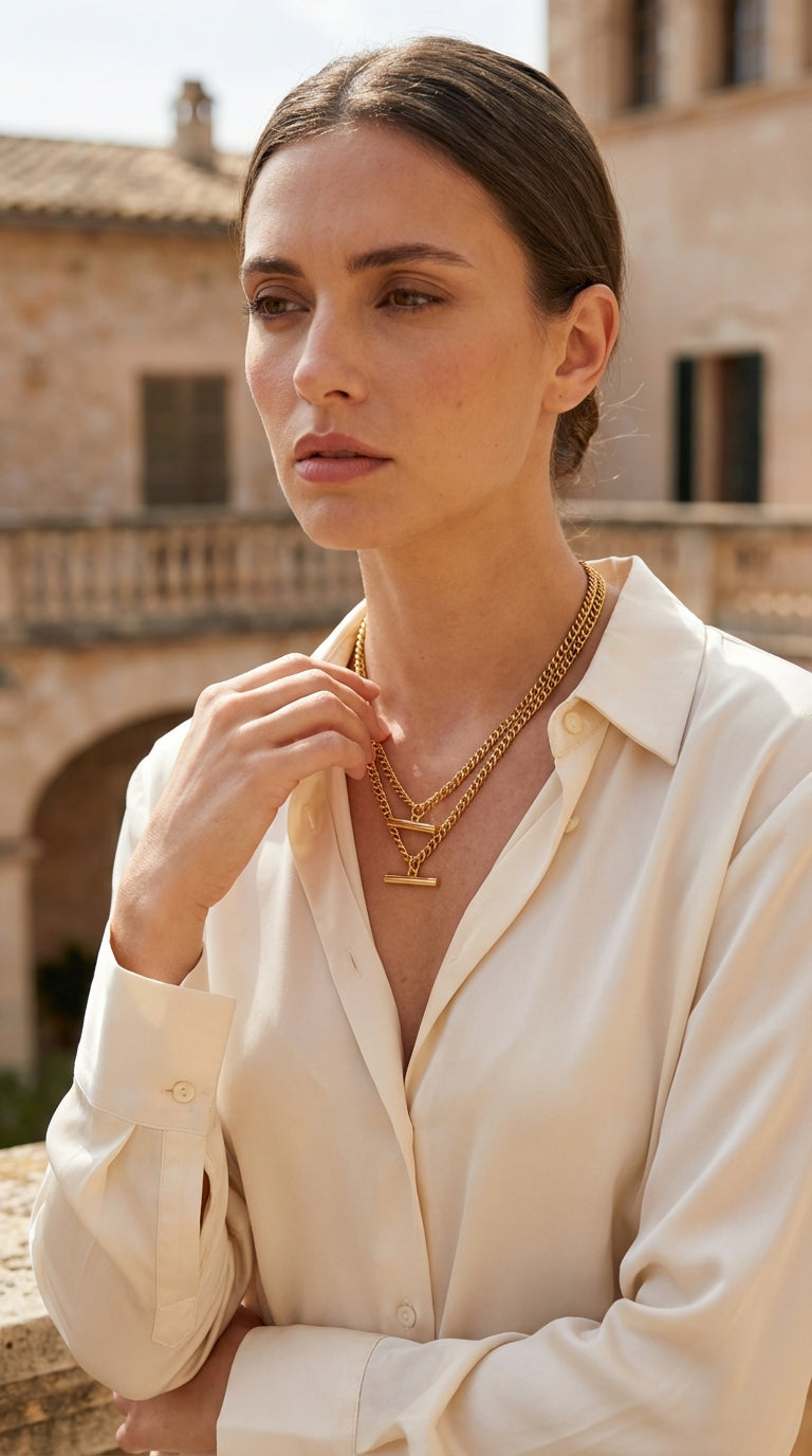 Gold Layered T-Bar Necklace - 4861