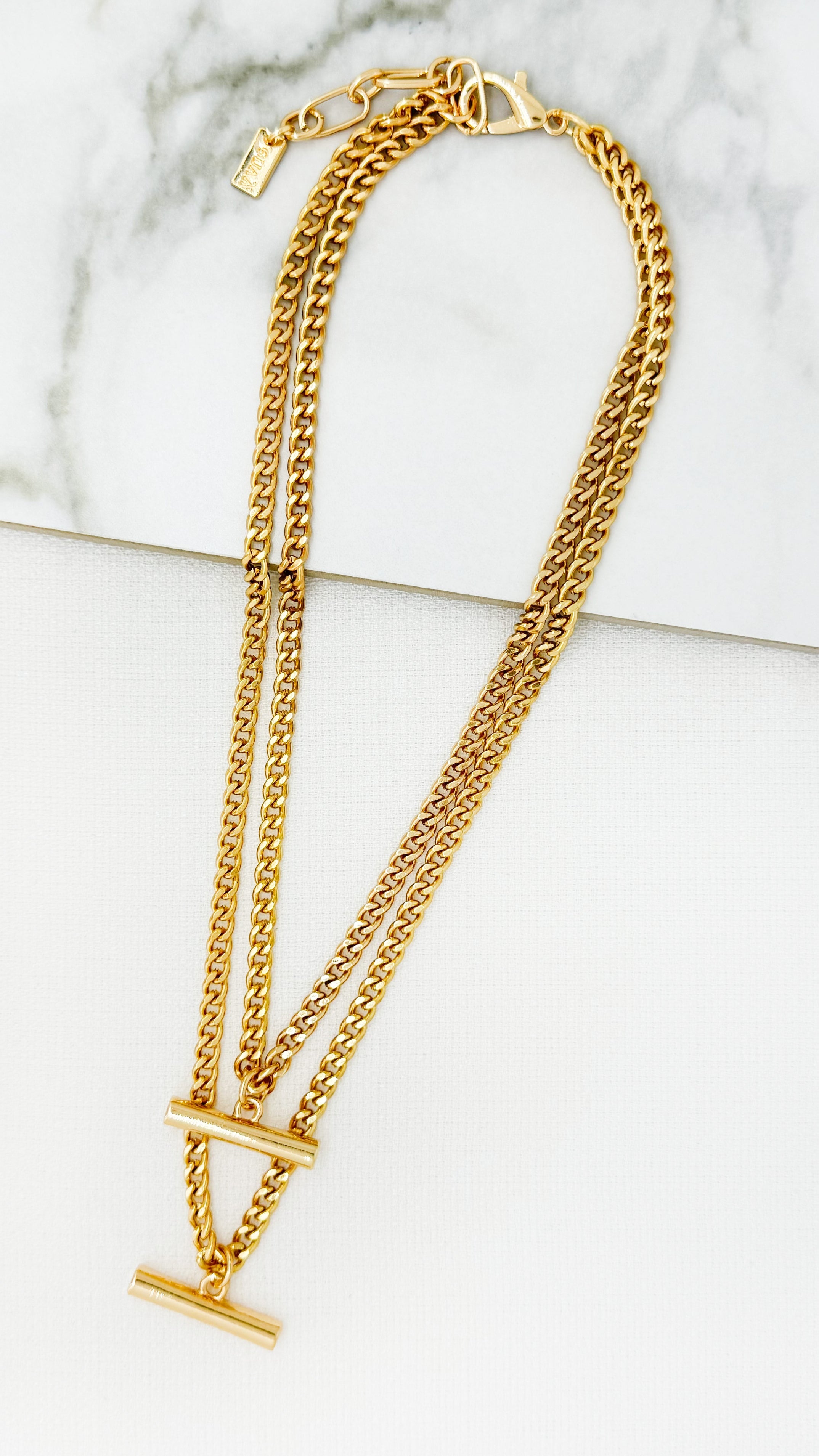 Gold Layered T-Bar Necklace - 4861