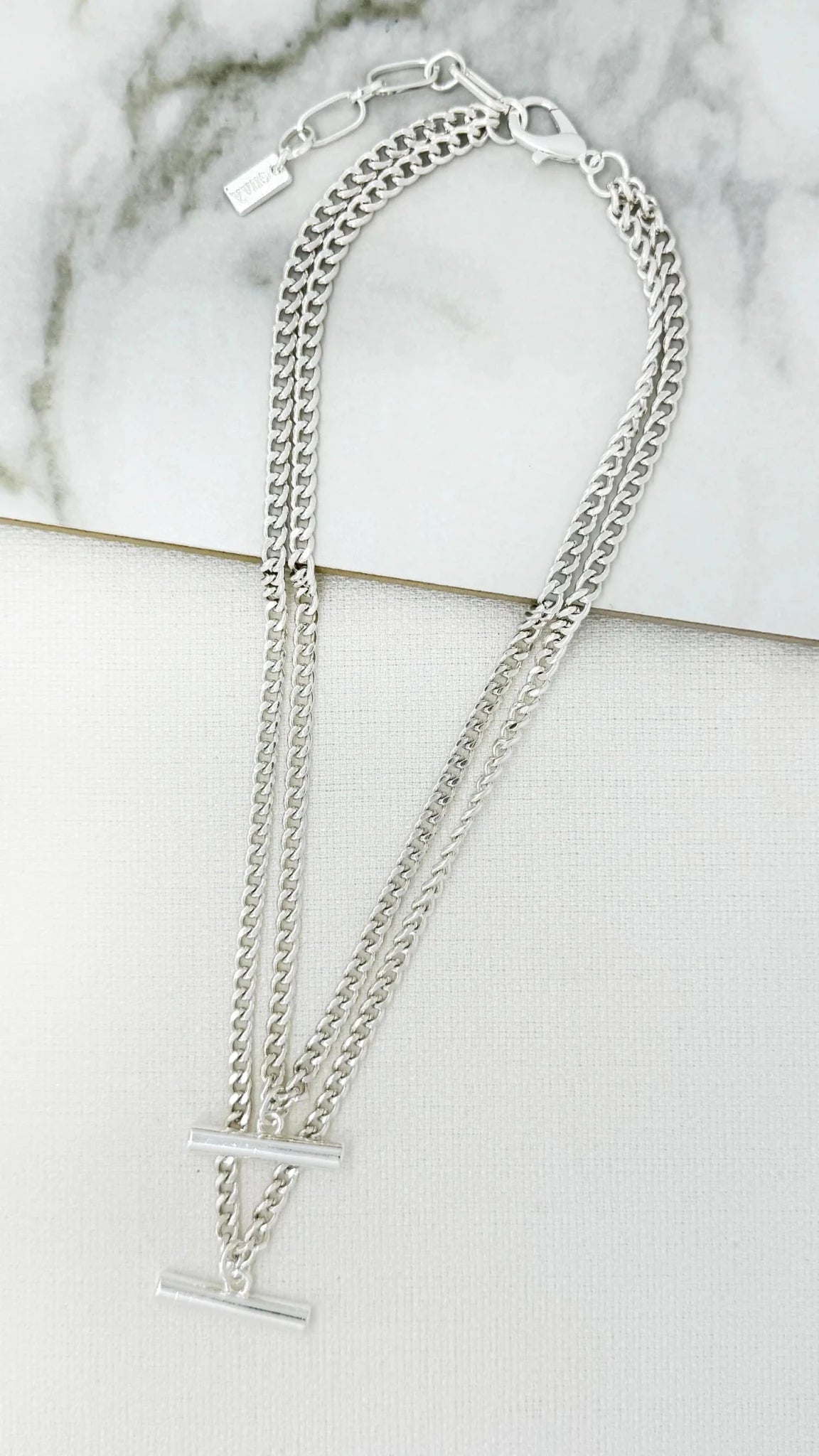 Silver Layered T-Bar Necklace - 4861