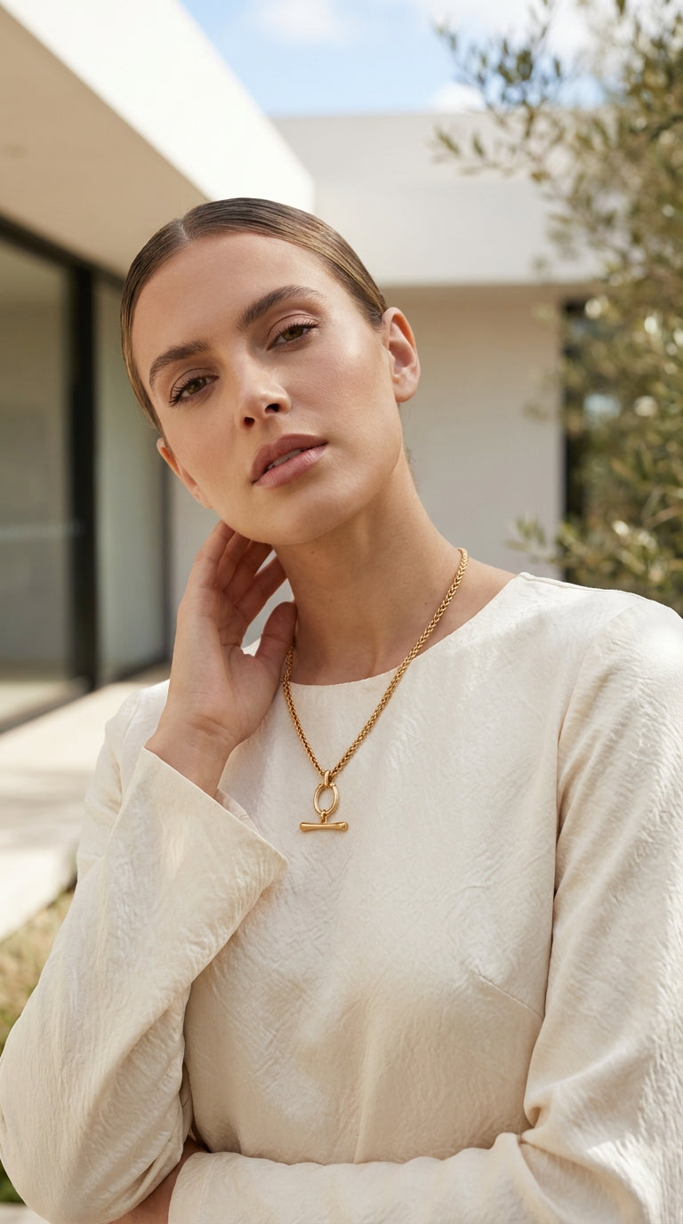 Gold T-Bar Pendant Necklace - 4865