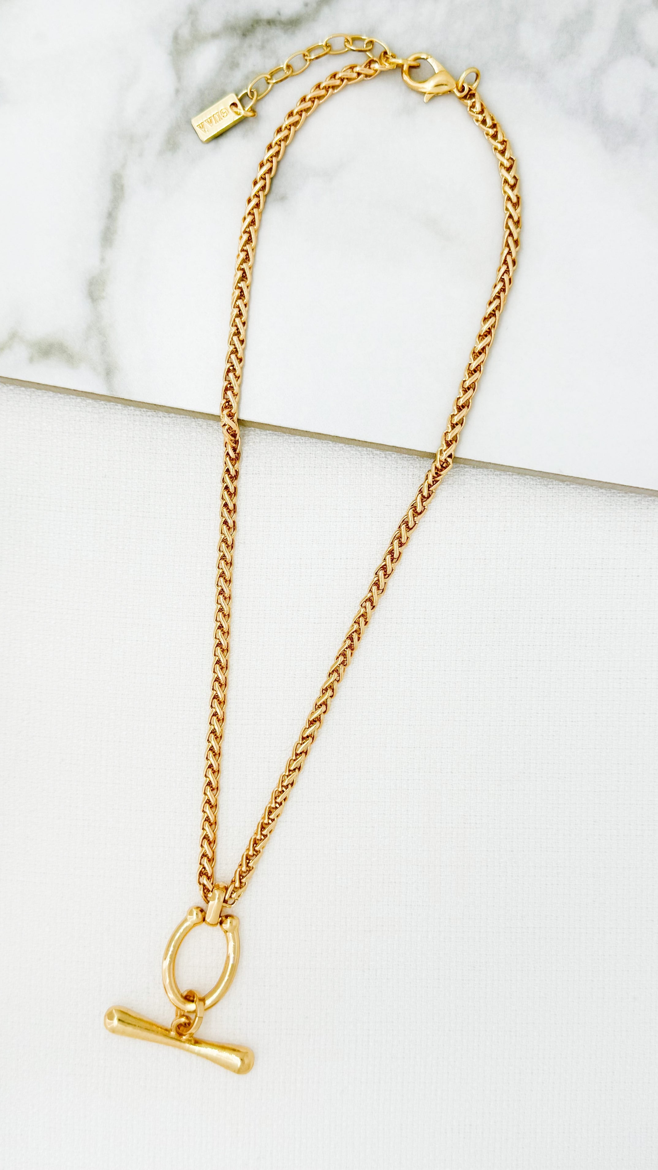 Gold T-Bar Pendant Necklace - 4865