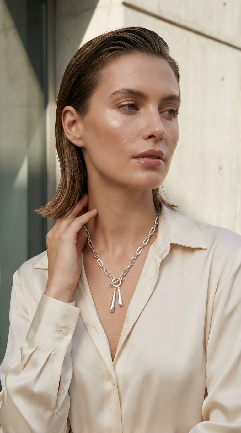 Silver T-Bar Teardrop Necklace - 4869