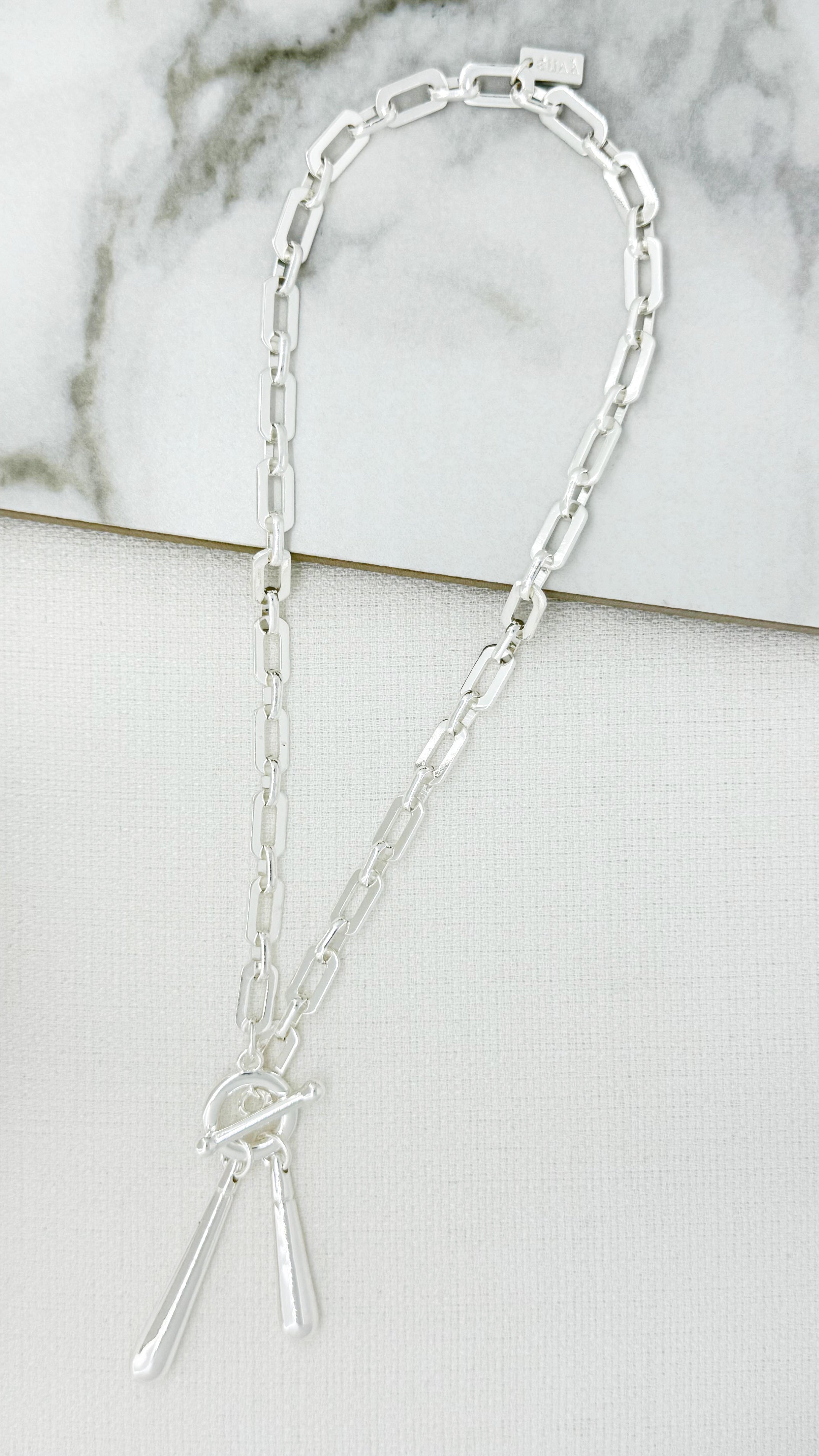 Silver T-Bar Teardrop Necklace - 4869