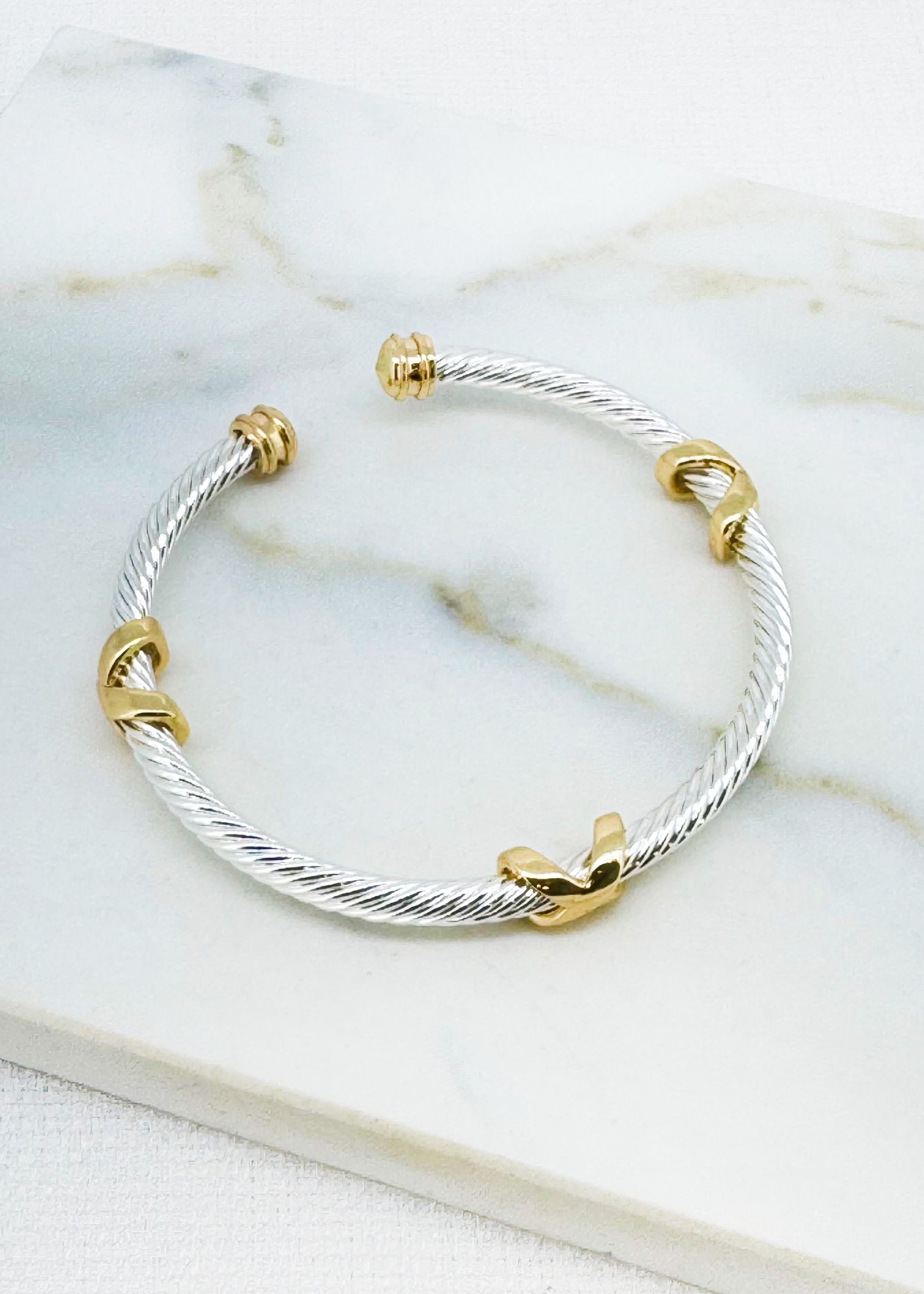 Silver & Gold Kiss Bangle - 4911