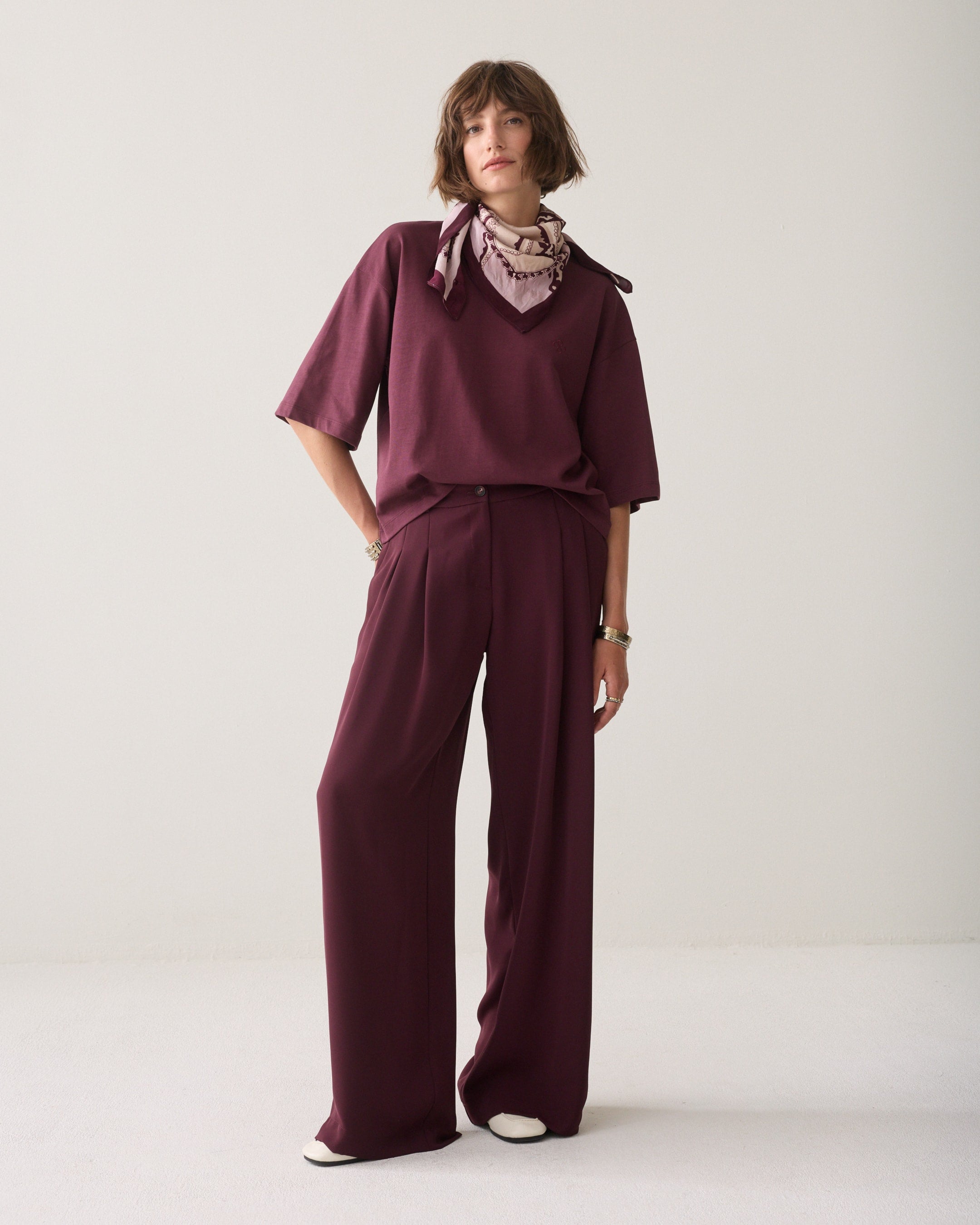 Dark Burgundy Wide Leg Trousers - 4s2872