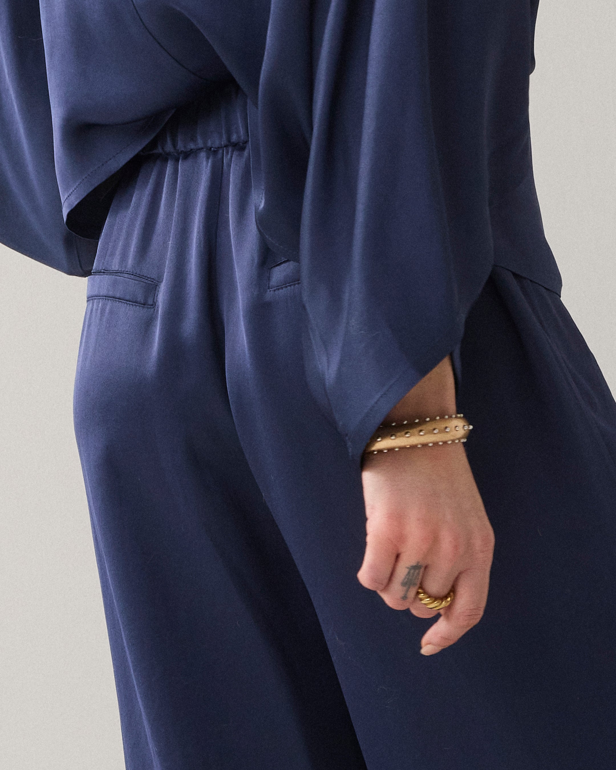 Navy Noir Silky Trousers - 4S2943