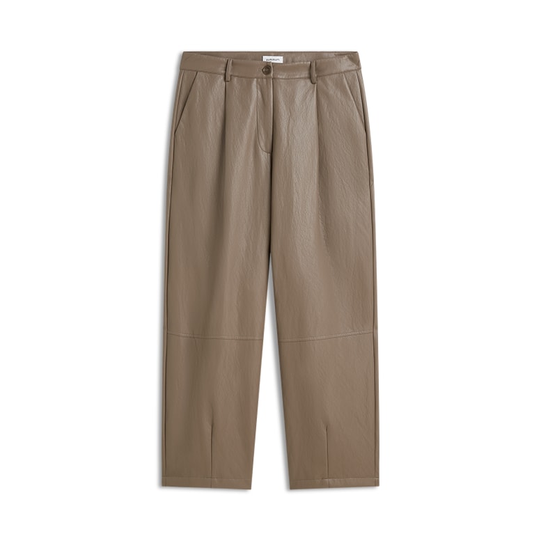 Light Taupe Faux Leather Trousers - 4s3043
