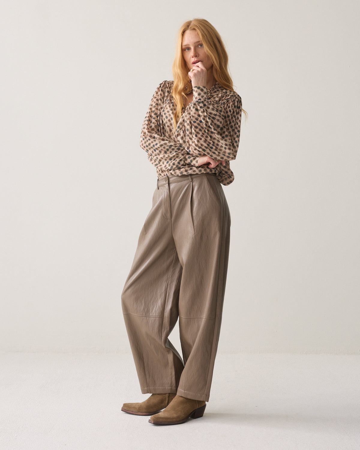 Light Taupe Faux Leather Trousers - 4s3043