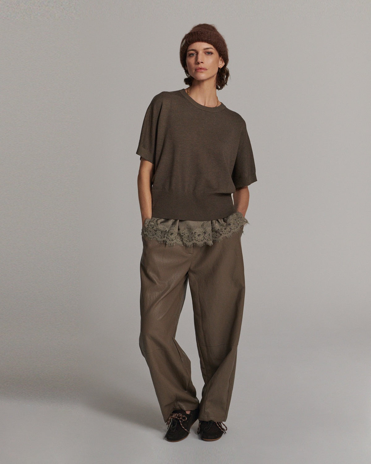 Light Taupe Faux Leather Trousers - 4s3043