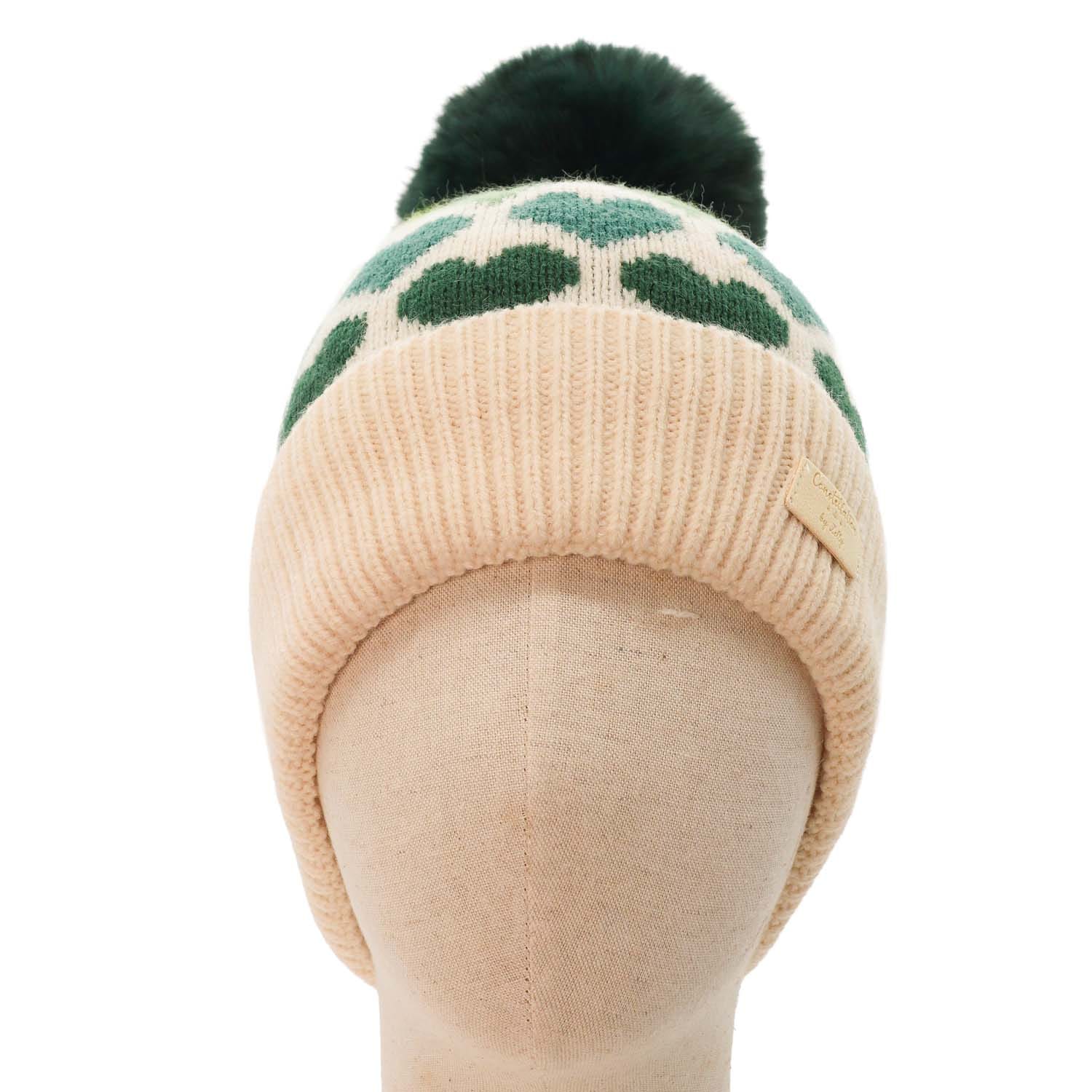 Green Hearts Pom Pom Hat - 5005208