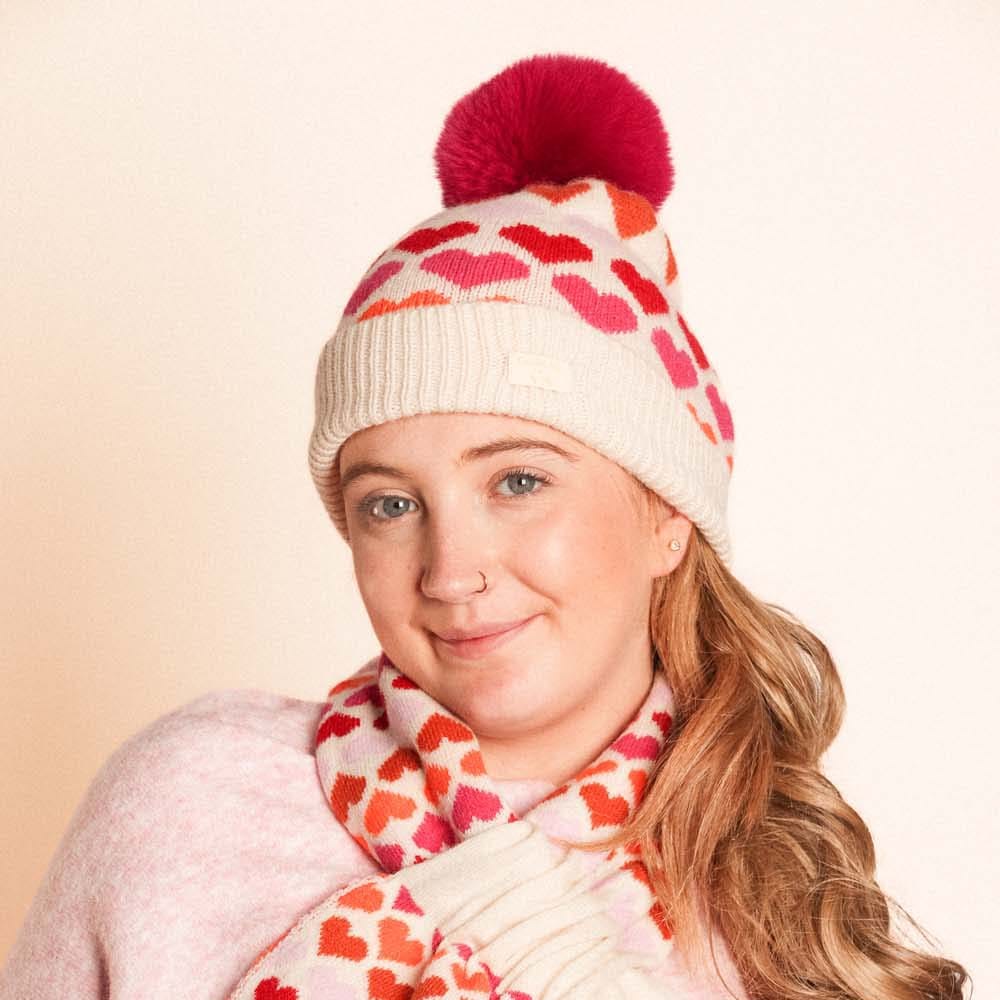 Pink Hearts Pom Pom Hat - 5005209