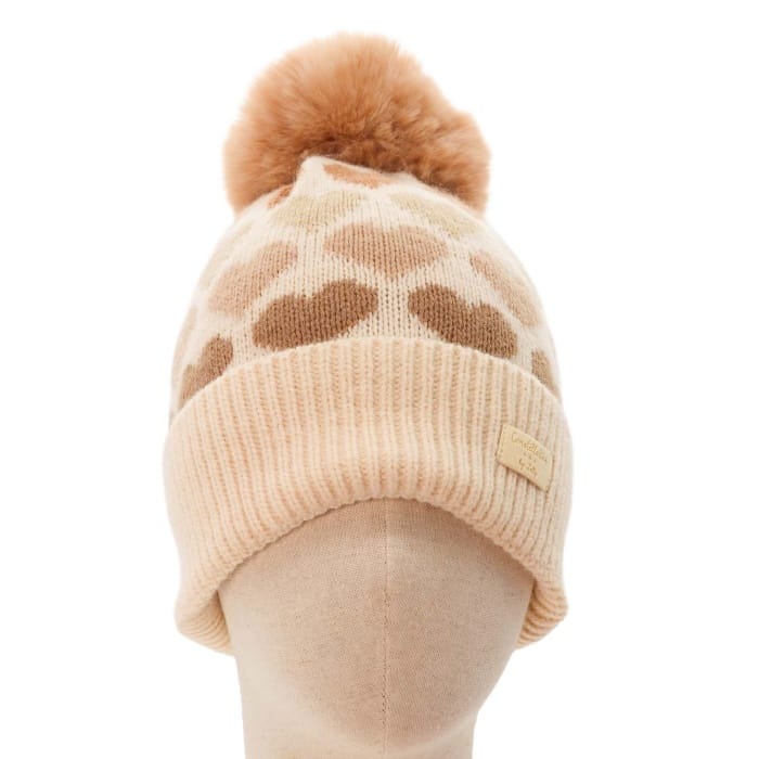 Taupe Hearts Pom Pom Hat - 5005229