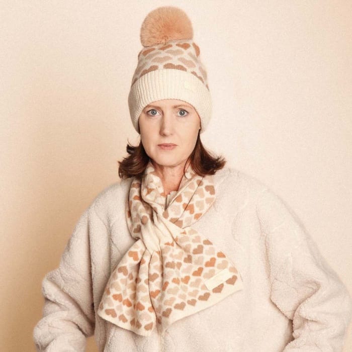 Taupe Hearts Pom Pom Hat - 5005229