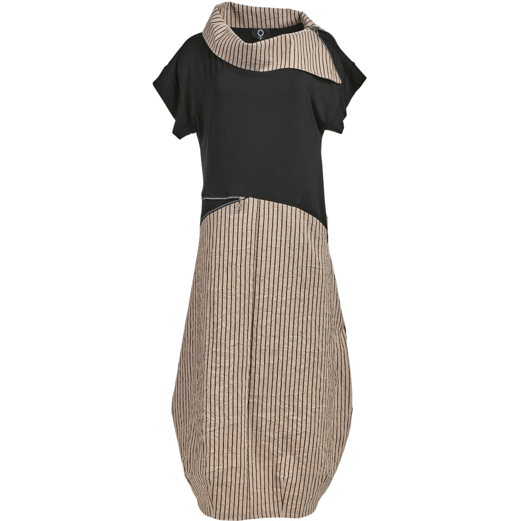 Crincle Sand & Black Dress - 5044