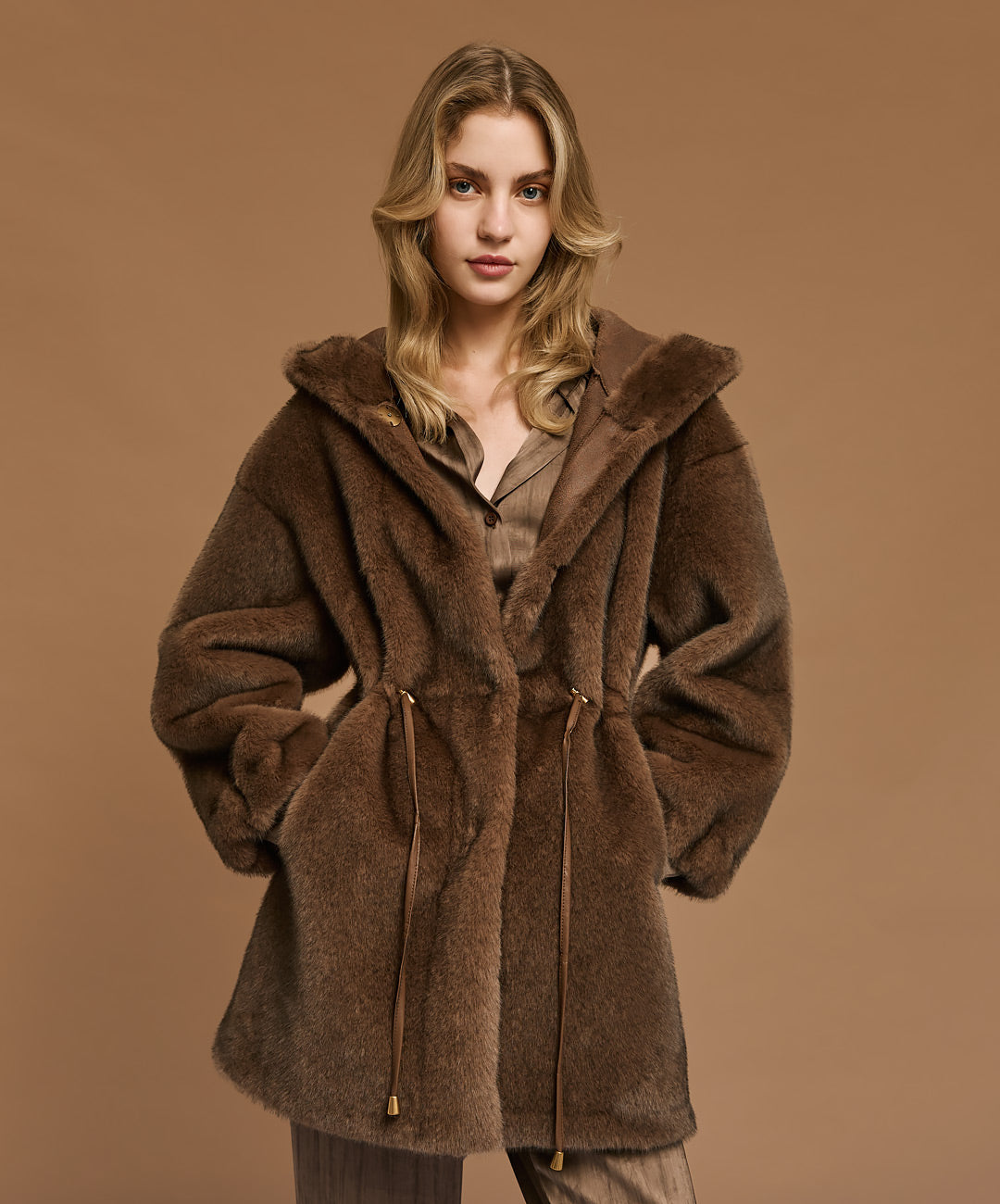 Brown Faux Fur Coat - 54-9142