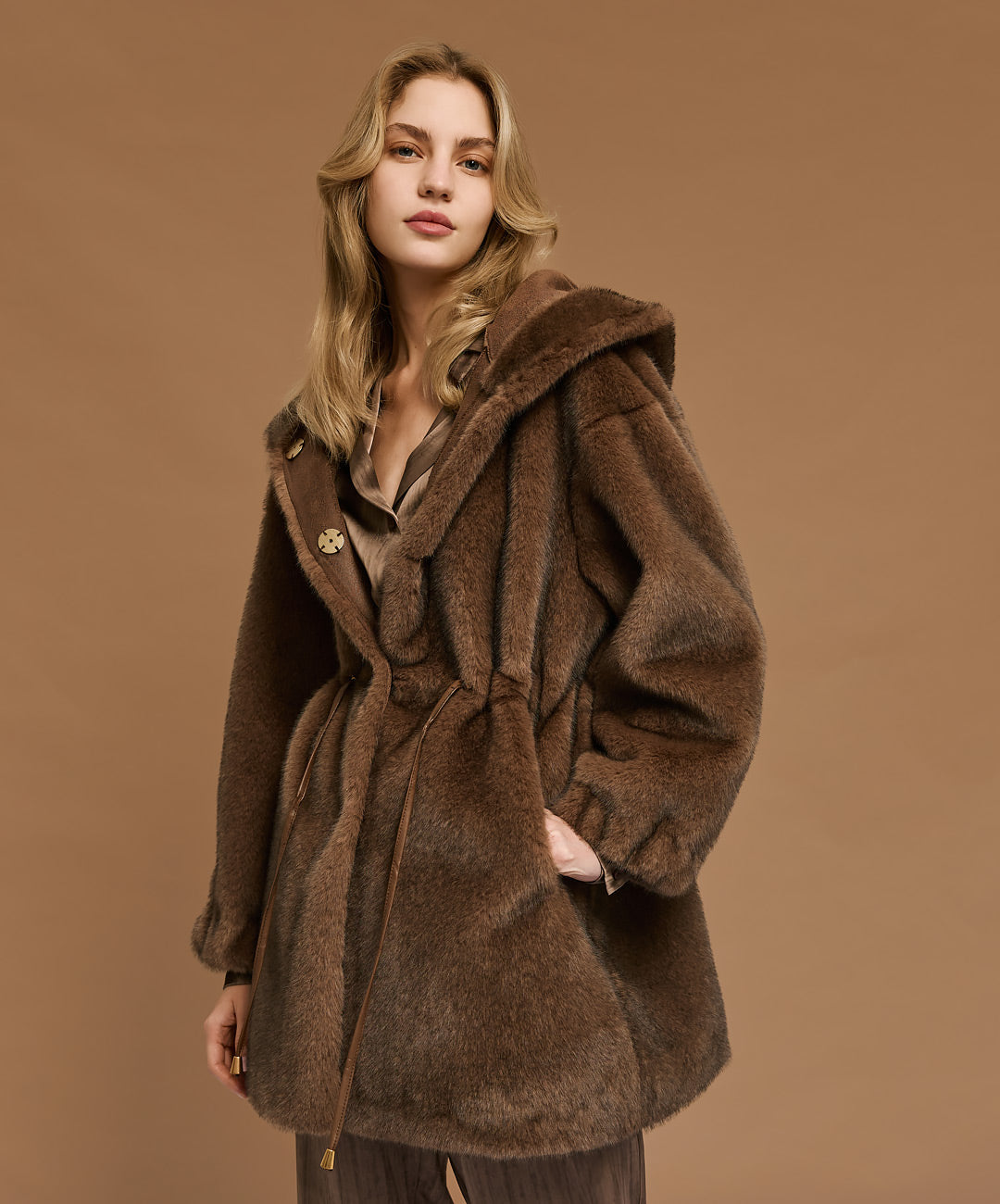 Brown Faux Fur Coat - 54-9142
