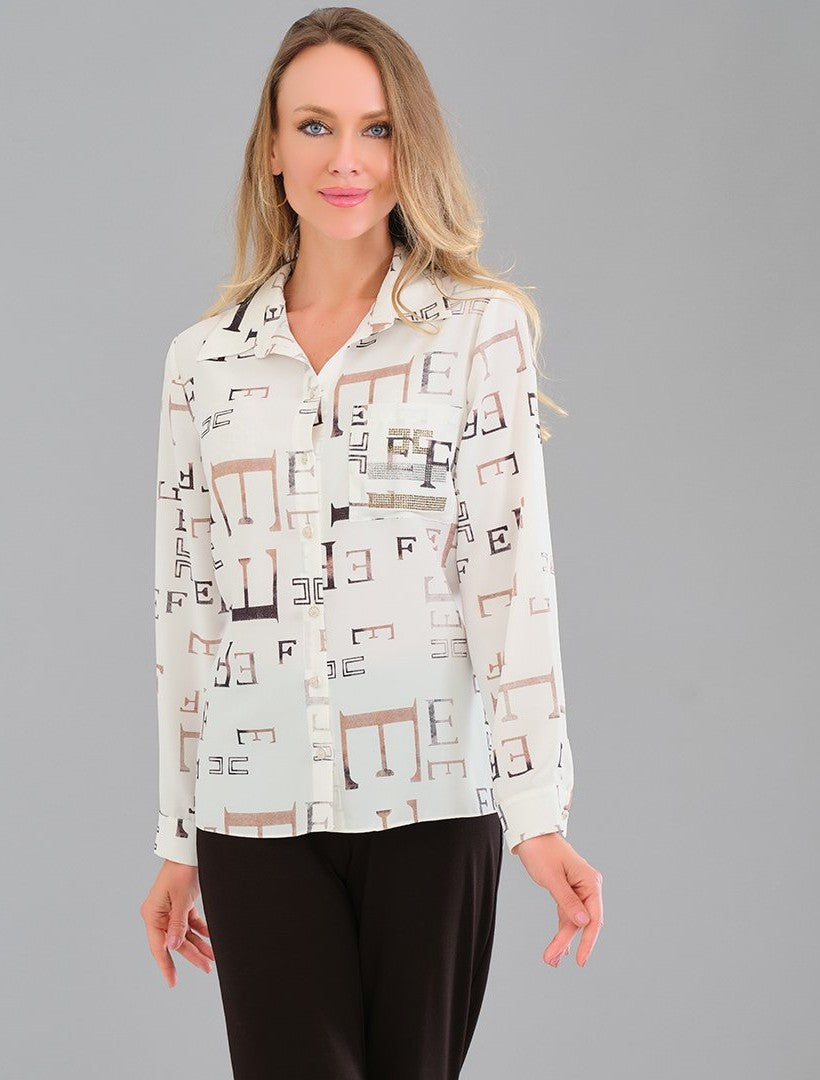White & Beige Print Shirt - 56309