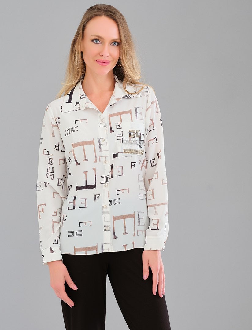 White & Beige Print Shirt - 56309