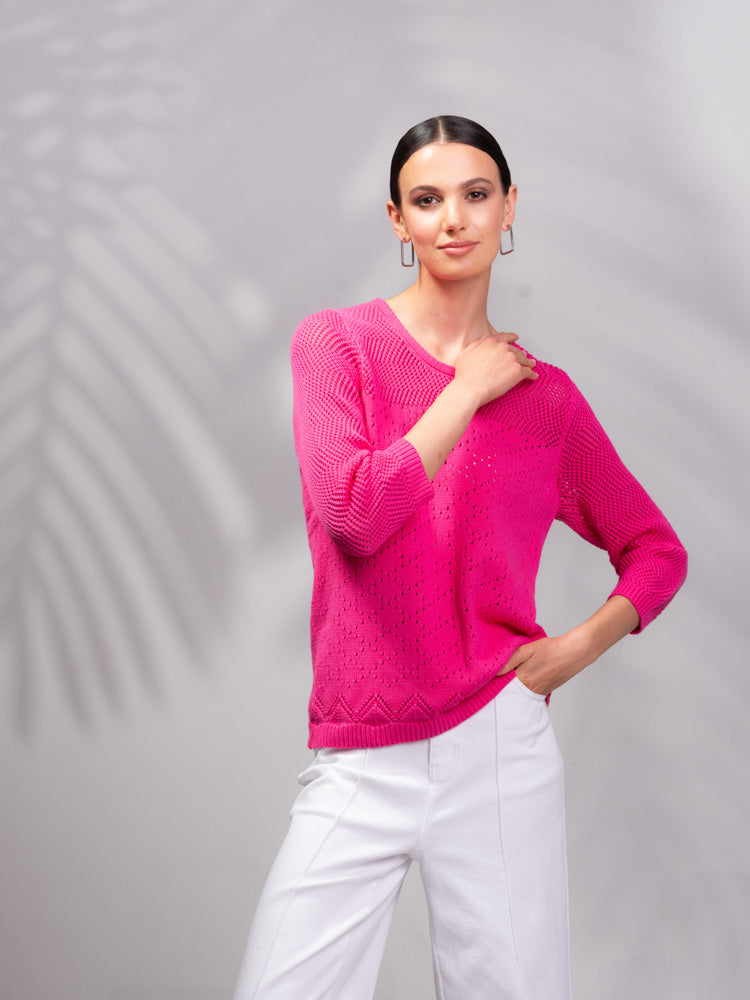 Fuchsia Pointelle Sweater - A45112