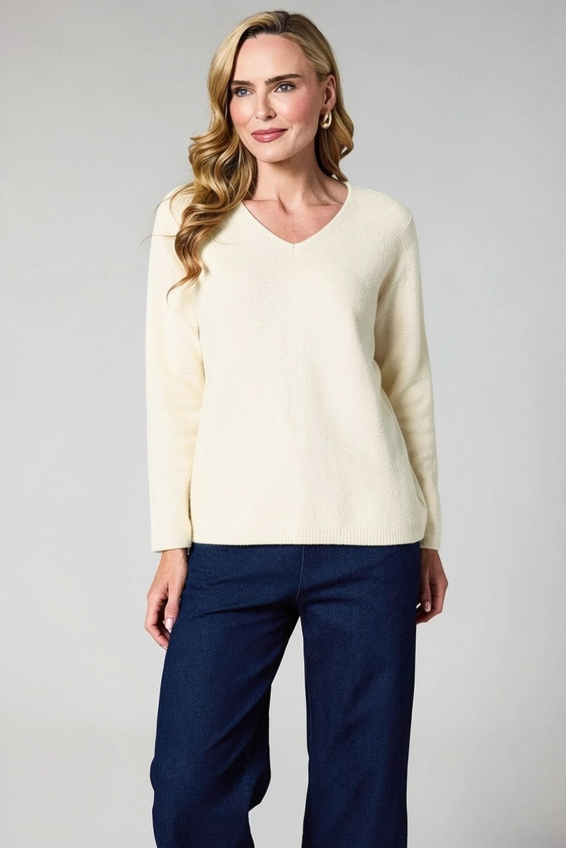 Cream V Neck Knit - 603