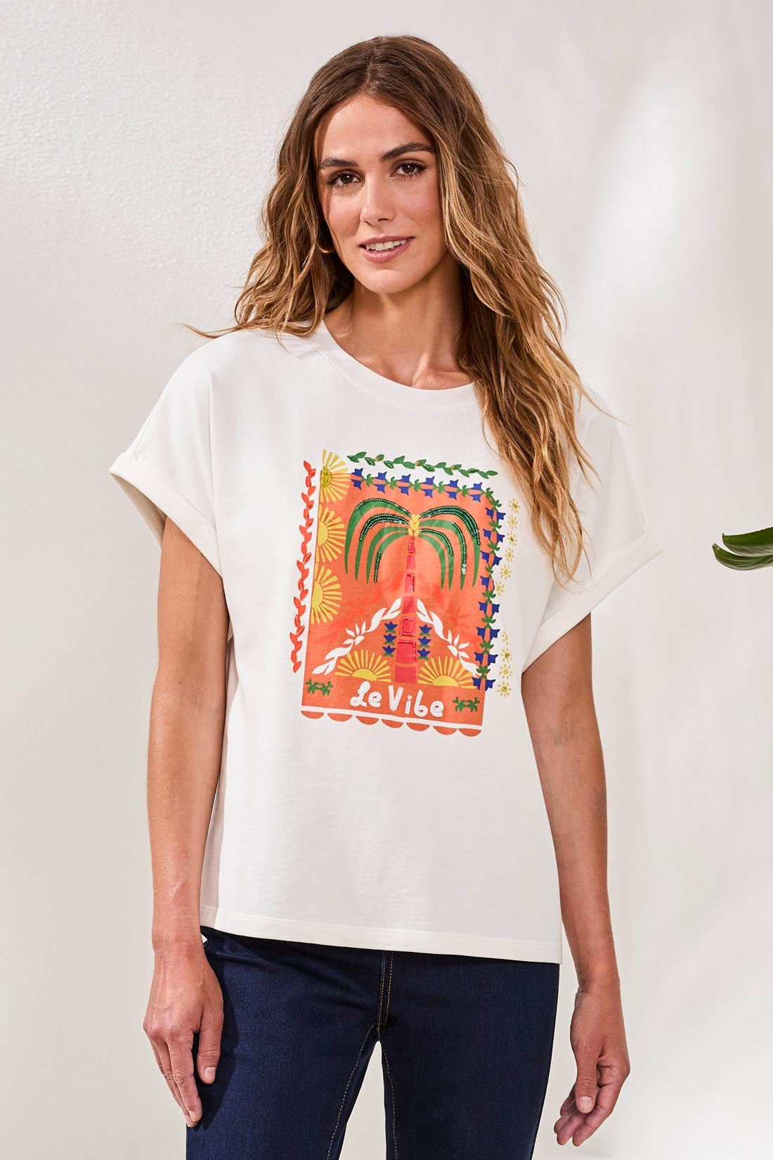 White Front Print Top - 6100O