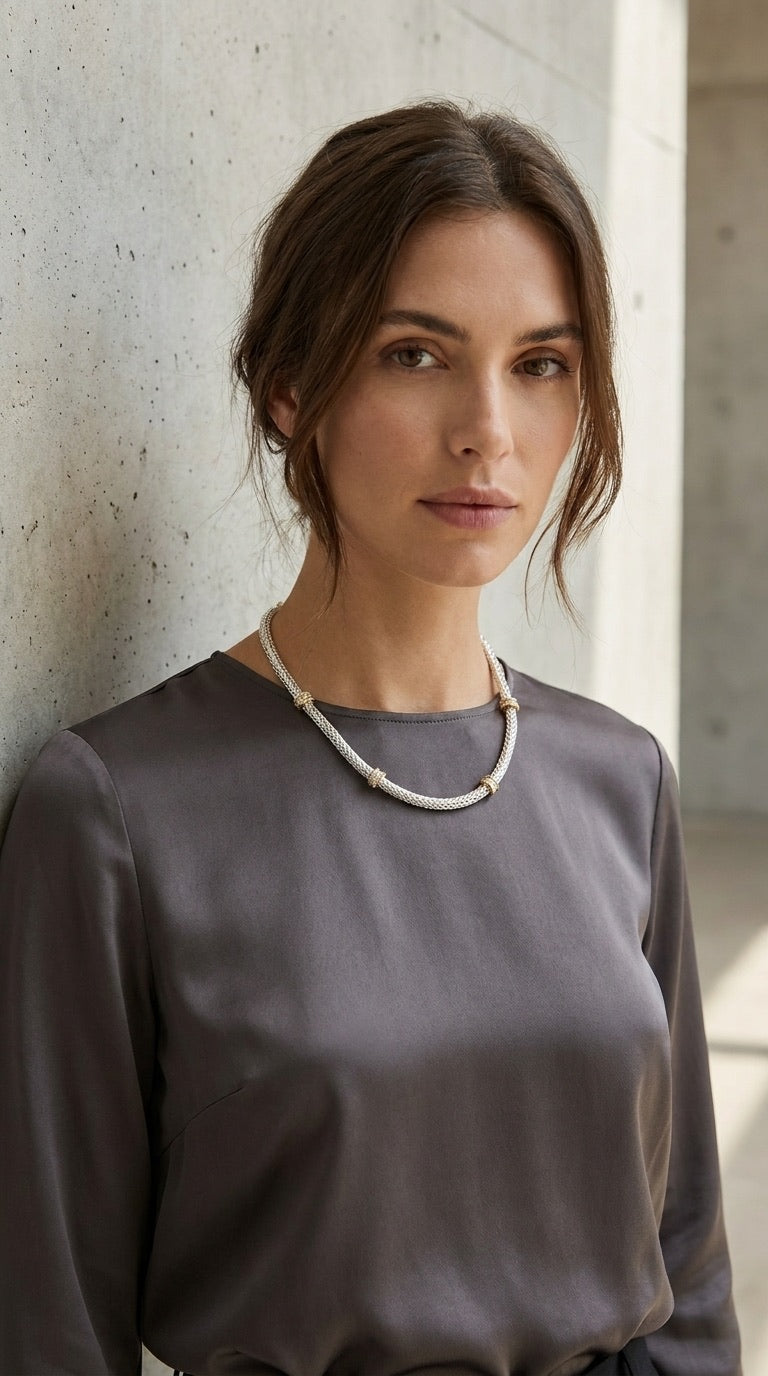 Short Silver Chain Necklace - 611