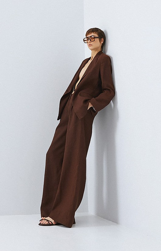 Coffee Linen Blend Pants - 63-5007