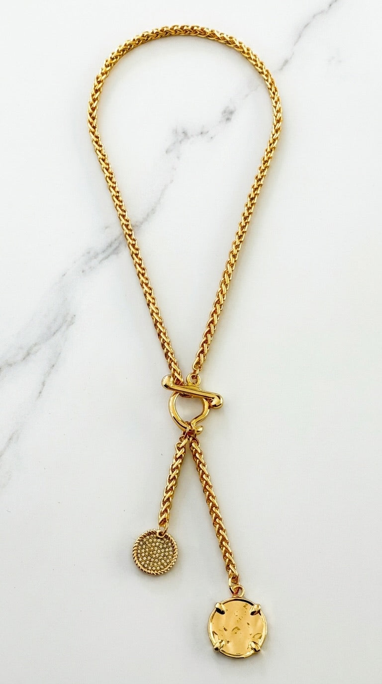 Gold Coin T-Bar Necklace - 647