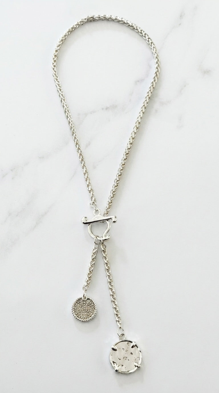 Silver Coin T-Bar Necklace - 647