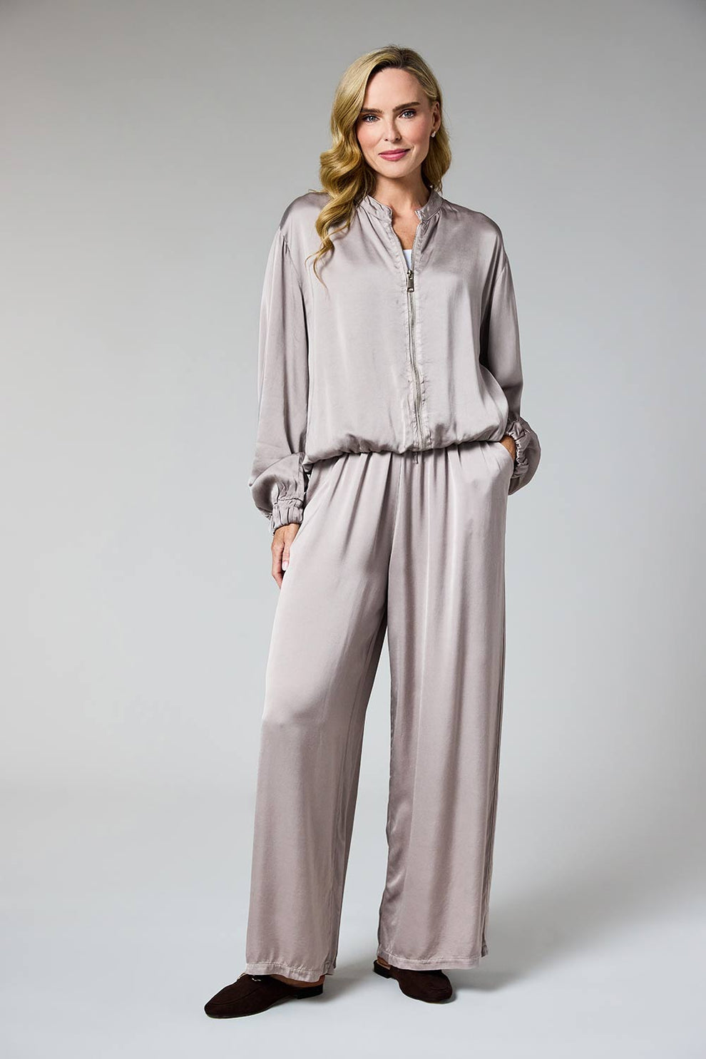 Taupe Satin Palazzo Pants - 6655P