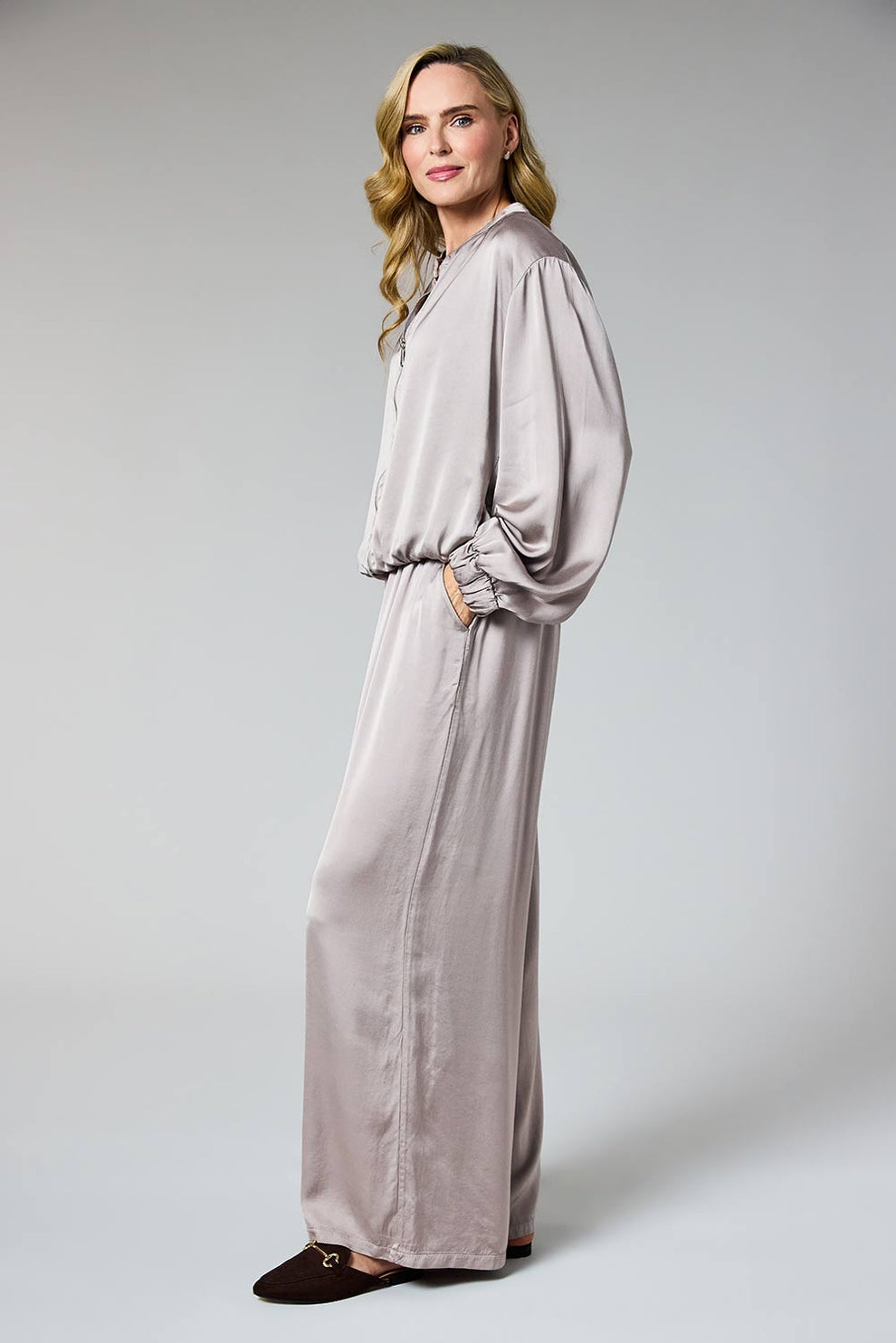 Taupe Satin Palazzo Pants - 6655P