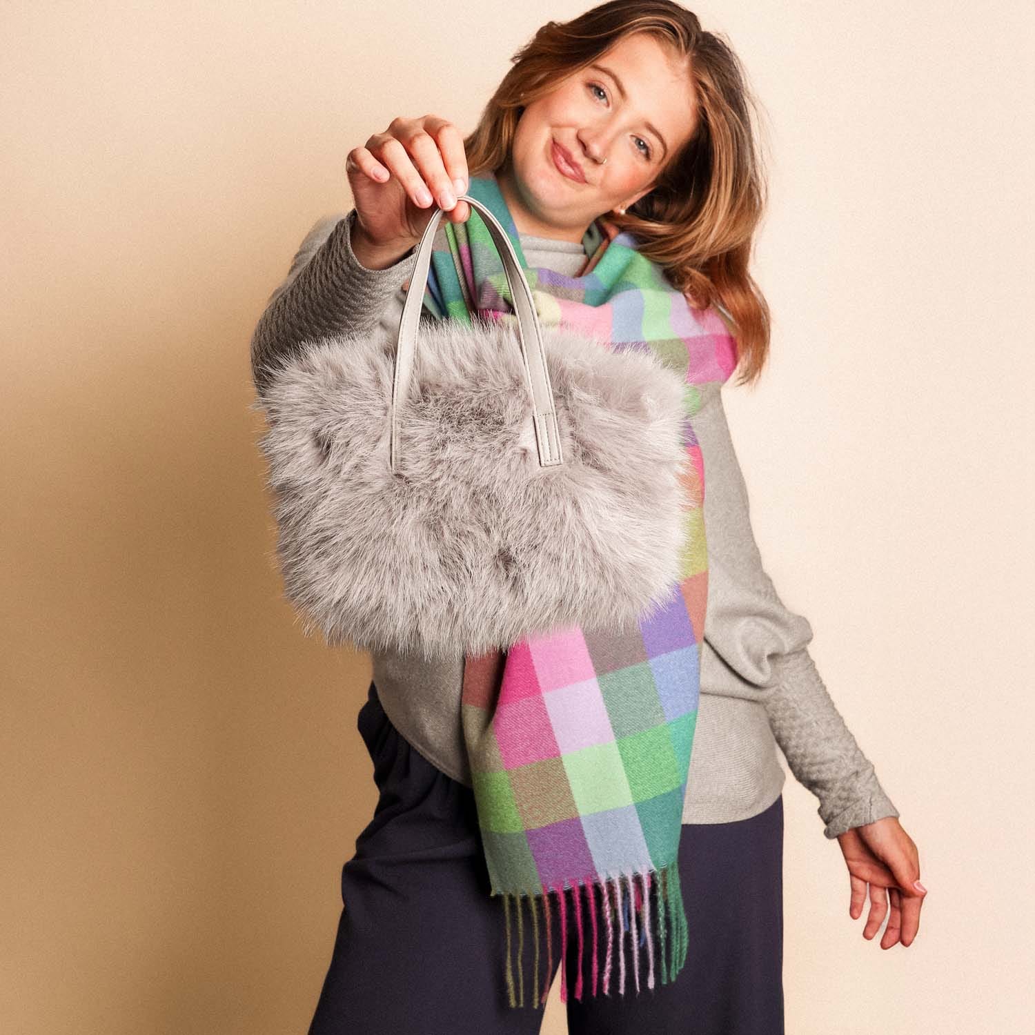 Grey Faux Fur Bag - 7007912