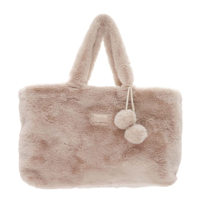 Cream Faux Fur Pom Pom Bag - 7008005