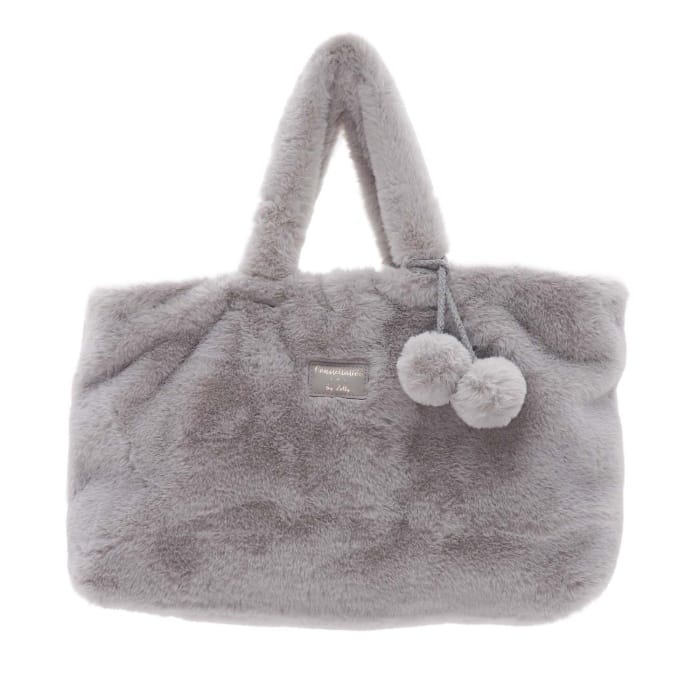 Grey Faux Fur Pom Pom Bag - 7008012