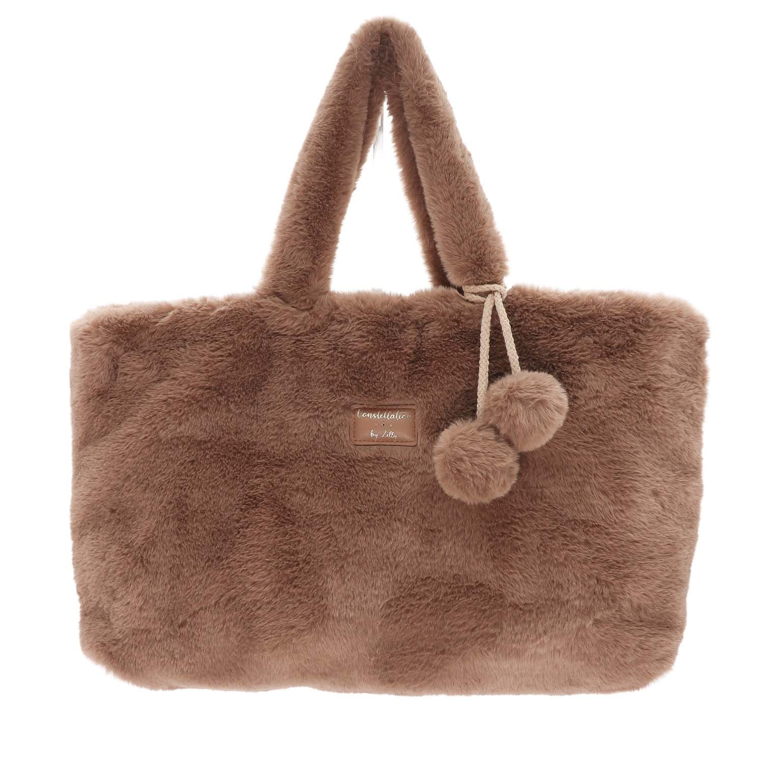 Taupe Faux Fur Pom Pom Bag - 7008029