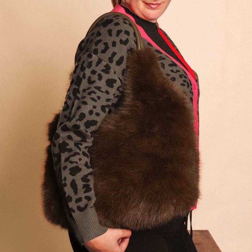 Olive Faux Fur Shoulder Bag - 7008908