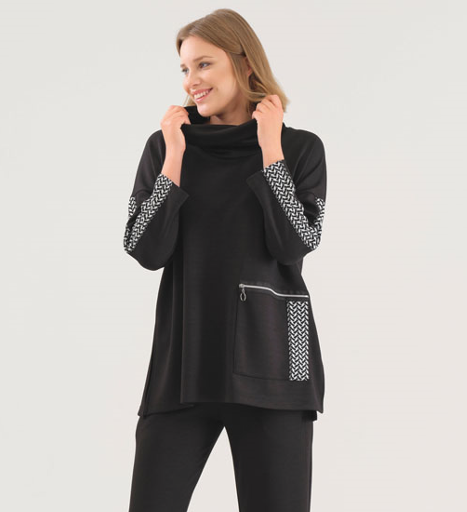 Black Cowl Tunic Top - 75112