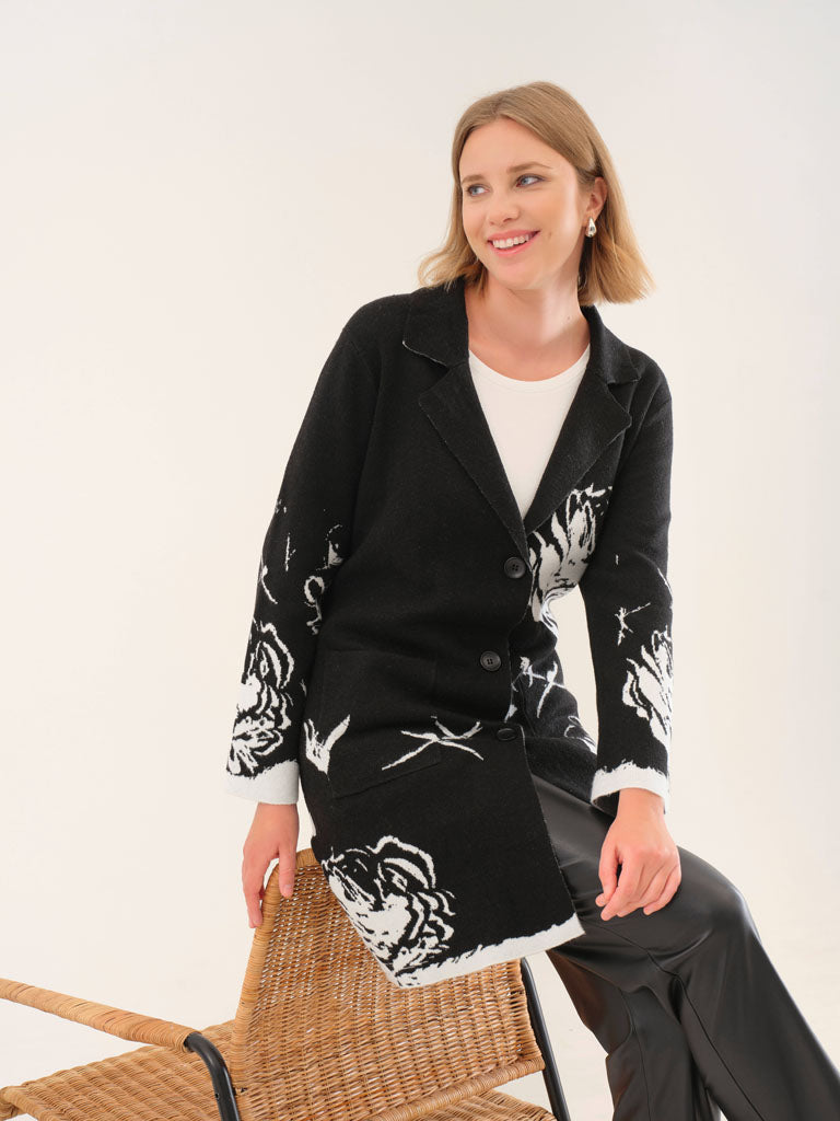 Black Floral Print Coat - 75301