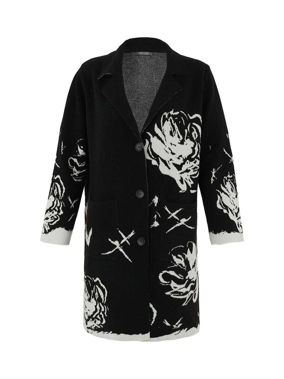 Black Floral Print Coat - 75301