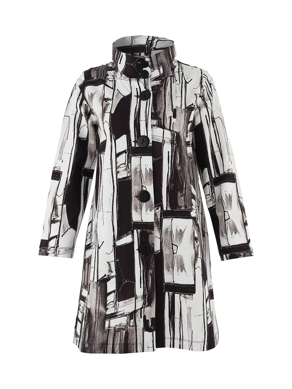Monochrome Abstract Print Coat - 75636
