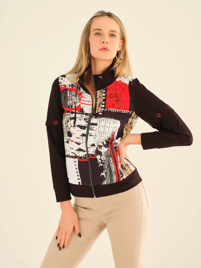 Black Print Zip Jacket - 75645