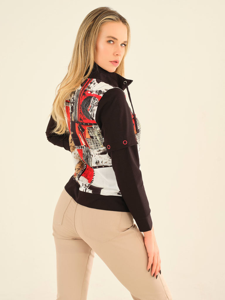 Black Print Zip Jacket - 75645