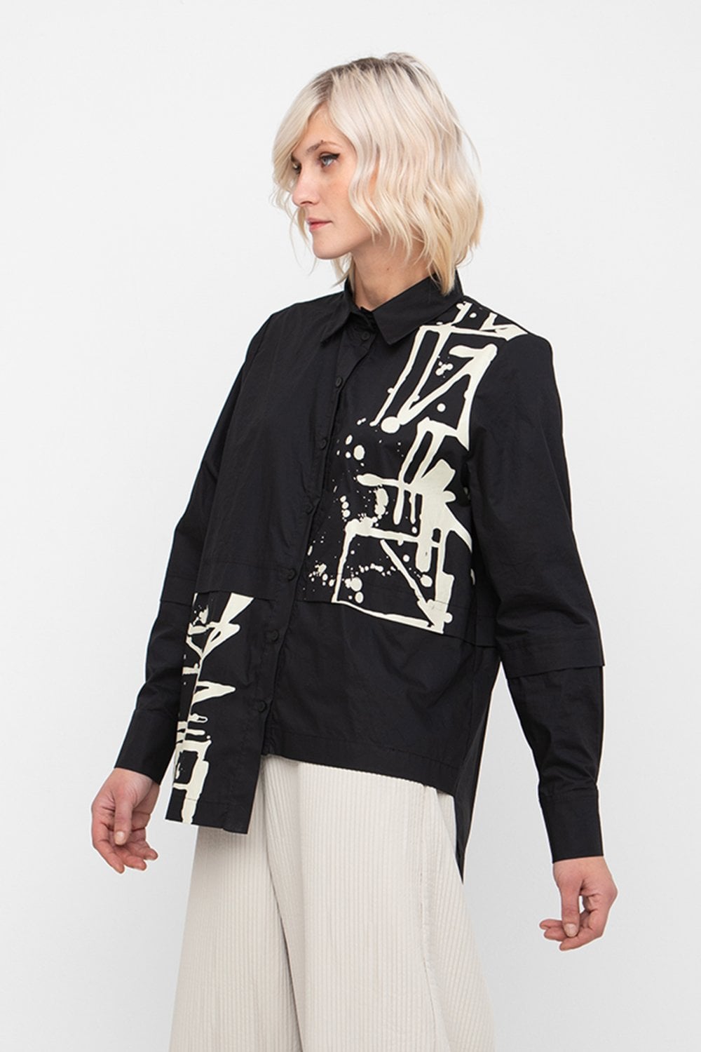Black Placement Print Shirt - 7766042