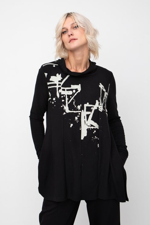 Black Placement Print Top - 7766046